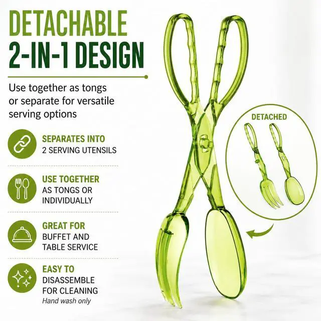 Alt view image 3 of 6 - Salad Tong, Hinged Design, Detachable Fork and Spoon Green