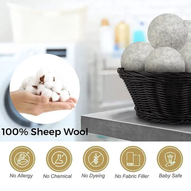 Alt view image 3 of 7 - Wool Dryer Balls 6 Pack Reusable Laundry Drying Ball New Zealand Natural Fabric Softener Reduce Clothing Static and Wrinkles
