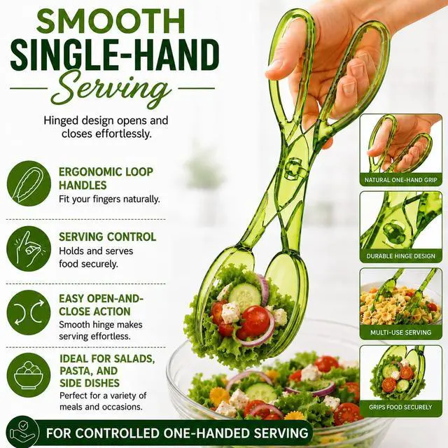 Alt view image 2 of 6 - Salad Tong, Hinged Design, Detachable Fork and Spoon Green