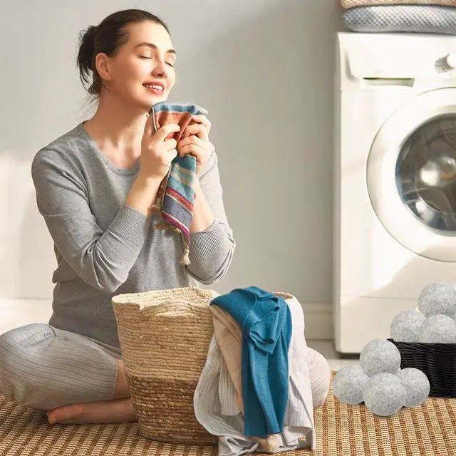 Alt view image 4 of 7 - Wool Dryer Balls 6 Pack Reusable Laundry Drying Ball New Zealand Natural Fabric Softener Reduce Clothing Static and Wrinkles