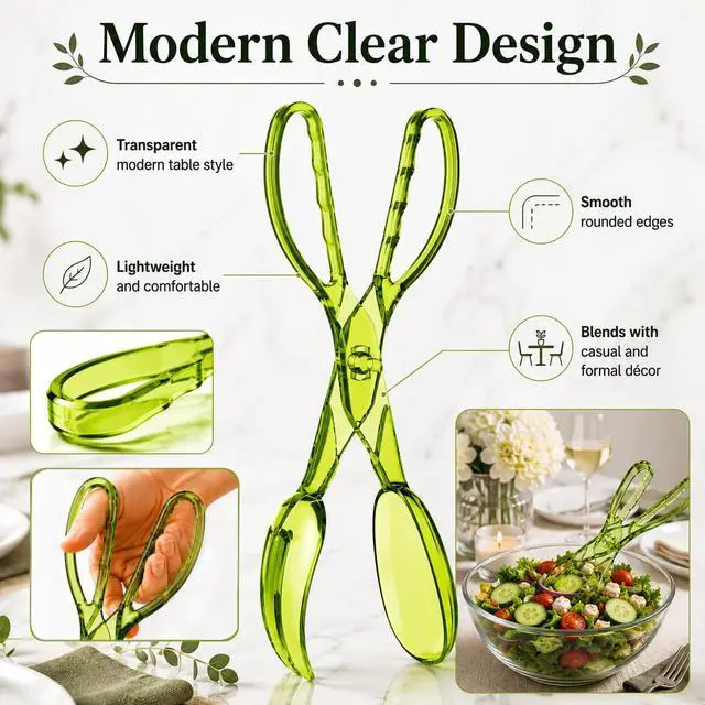 Alt view image 5 of 6 - Salad Tong, Hinged Design, Detachable Fork and Spoon Green