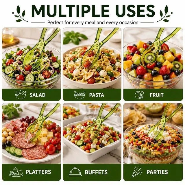 Alt view image 6 of 6 - Salad Tong, Hinged Design, Detachable Fork and Spoon Green
