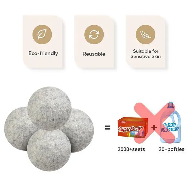 Alt view image 5 of 7 - Wool Dryer Balls 6 Pack Reusable Laundry Drying Ball New Zealand Natural Fabric Softener Reduce Clothing Static and Wrinkles