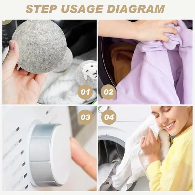Alt view image 7 of 7 - Wool Dryer Balls 6 Pack Reusable Laundry Drying Ball New Zealand Natural Fabric Softener Reduce Clothing Static and Wrinkles