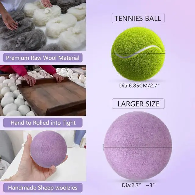 Alt view image 2 of 6 - Wool Dryer Balls, XL 3-Pack, Purple Reusable Fabric Softener
