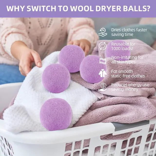 Alt view image 3 of 6 - Wool Dryer Balls, XL 3-Pack, Purple Reusable Fabric Softener