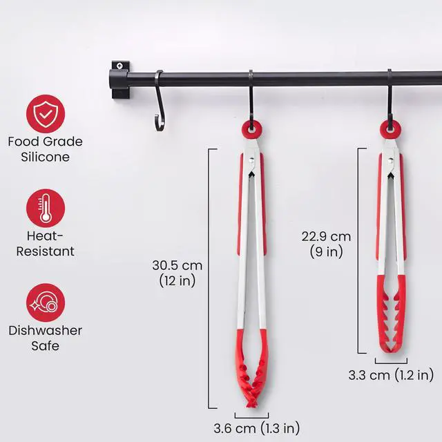 Alt view image 2 of 7 - 2 PCS Pasta Tong Spaghetti Tongs, 9" & 12-Inch Heat Resistant Pasta Tongs