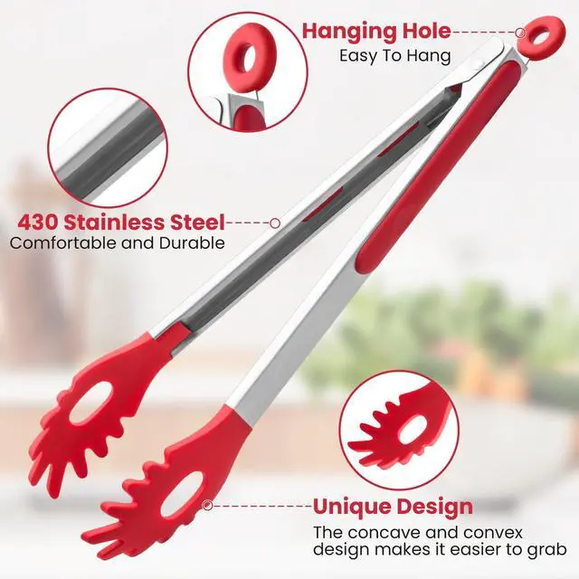 Alt view image 4 of 7 - 2 PCS Pasta Tong Spaghetti Tongs, 9" & 12-Inch Heat Resistant Pasta Tongs