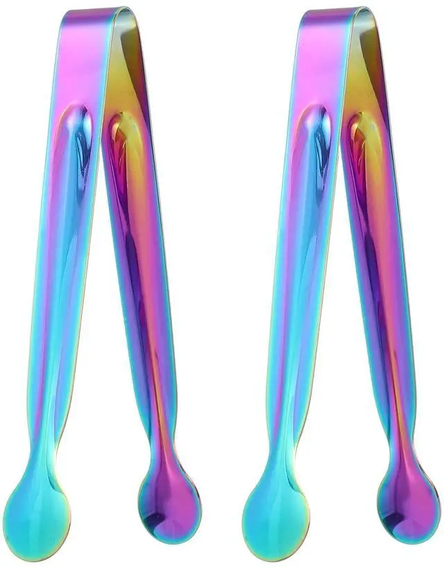 Main image of 2pcs Serving Tongs, 5.9 Inch Stainless Steel Kitchen Tongs Cooking Utensils for Salad, Ice, Bread, Fruit, Barbecue, Rainbow