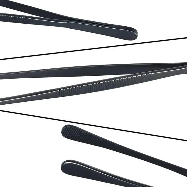 Alt view image 3 of 7 - 12-Inch Professional Kitchen & Cooking Tweezers Tongs - Stainless Steel Long Tweezer Tongs - Black Coated - BBQ,Plating,Multi-use