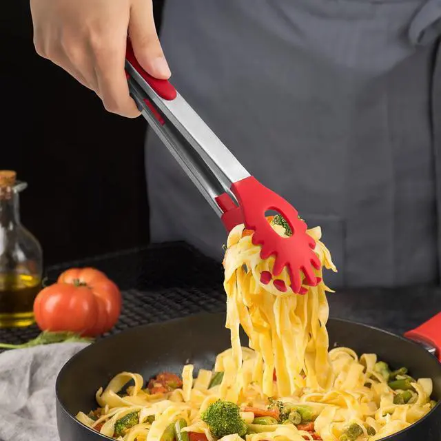 Alt view image 6 of 7 - 2 PCS Pasta Tong Spaghetti Tongs, 9" & 12-Inch Heat Resistant Pasta Tongs