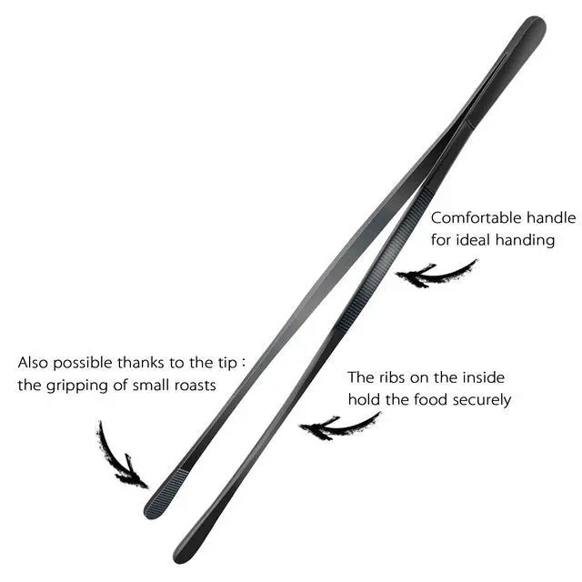 Alt view image 2 of 7 - 12-Inch Professional Kitchen & Cooking Tweezers Tongs - Stainless Steel Long Tweezer Tongs - Black Coated - BBQ,Plating,Multi-use
