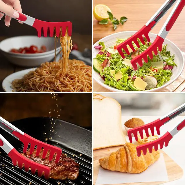 Alt view image 5 of 7 - 2 PCS Pasta Tong Spaghetti Tongs, 9" & 12-Inch Heat Resistant Pasta Tongs