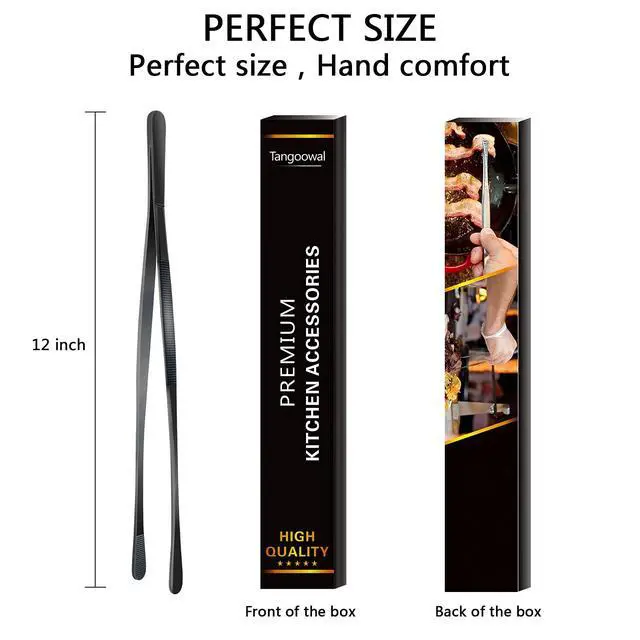 Alt view image 7 of 7 - 12-Inch Professional Kitchen & Cooking Tweezers Tongs - Stainless Steel Long Tweezer Tongs - Black Coated - BBQ,Plating,Multi-use