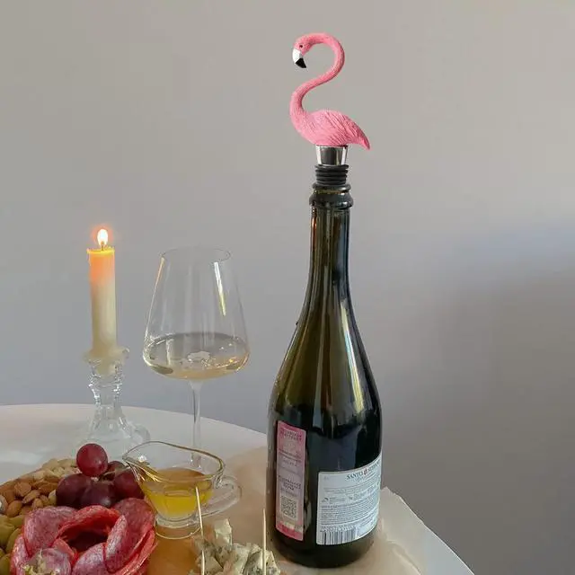 Alt view image 2 of 6 - 1 Pcs Funny Flamingo Wine Stopper for Women Men Flamingo Gift Party Decor Wine Stoppers Decorative Rubber Wine Stoppers Champagne Bottle Stopper Sparking Wine Bottle Sealer
