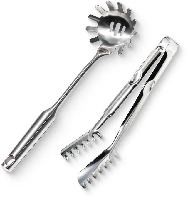 Main image of Spaghetti Spoon & Pasta Tongs Set, 2-Piece Stainless Steel Pasta Server