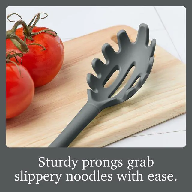 Alt view image 3 of 6 - Pasta Claw Spaghetti Spoon Scoop Charcoal Gray Silicone Pasta Spoon with Teeth, BPA Free Silicone Pasta Fork for Serving Spaghetti Linguine and Noodles, Heat Safe Pasta Serving Spoon