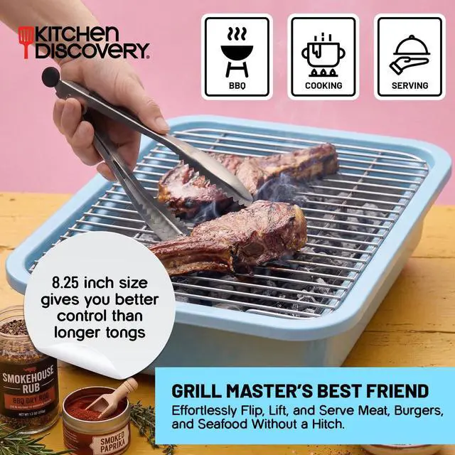 Alt view image 4 of 7 - Metal Tongs with Teeth for Nonslip Grilling, Cooking, and Serving Ice Tongs and Pasta Tongs Grip Slippery Foods Comfortable Cushioned Handles (Gripper Tongs)