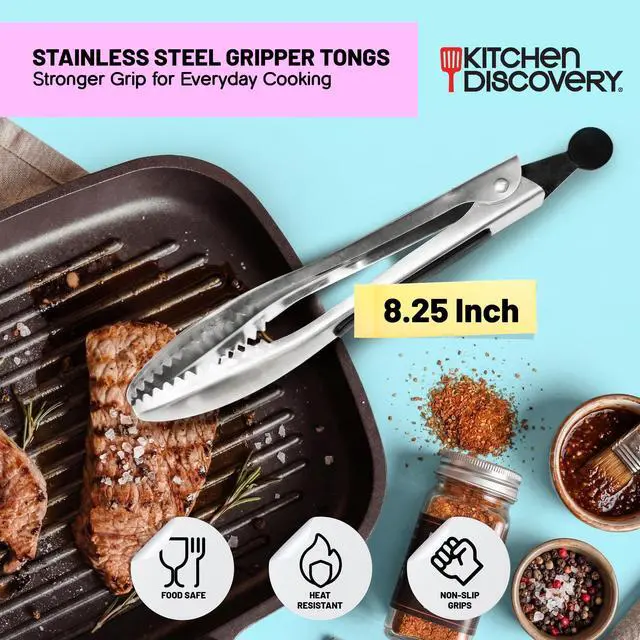 Alt view image 2 of 7 - Metal Tongs with Teeth for Nonslip Grilling, Cooking, and Serving Ice Tongs and Pasta Tongs Grip Slippery Foods Comfortable Cushioned Handles (Gripper Tongs)