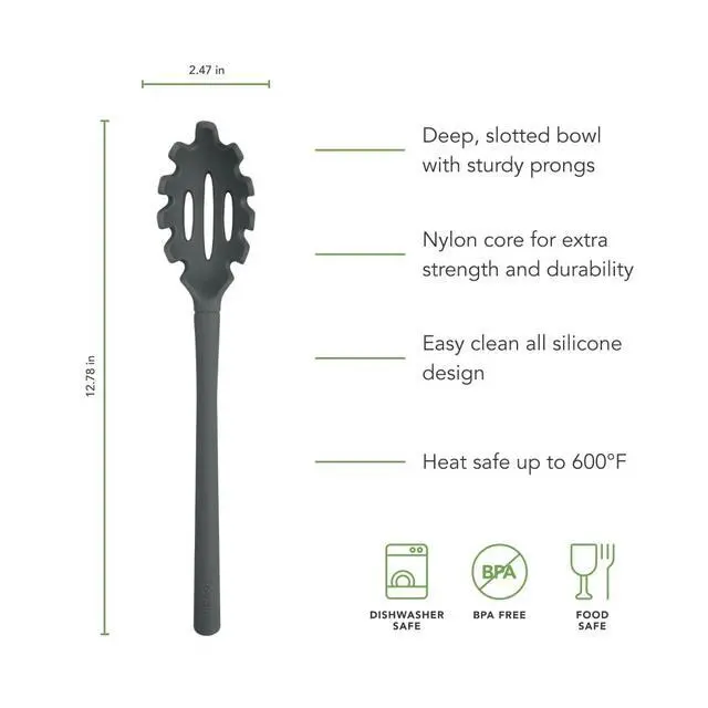 Alt view image 5 of 6 - Pasta Claw Spaghetti Spoon Scoop Charcoal Gray Silicone Pasta Spoon with Teeth, BPA Free Silicone Pasta Fork for Serving Spaghetti Linguine and Noodles, Heat Safe Pasta Serving Spoon