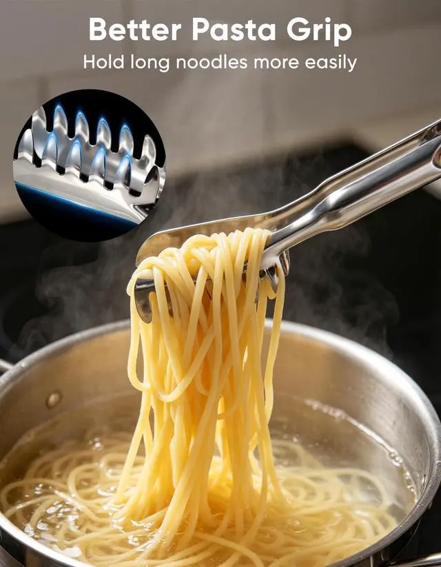 Alt view image 4 of 6 - Spaghetti Spoon & Pasta Tongs Set, 2-Piece Stainless Steel Pasta Server