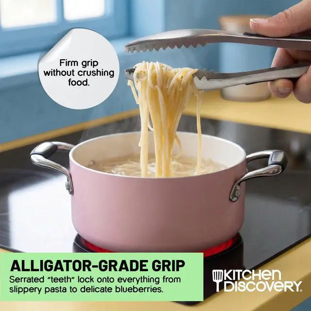 Alt view image 3 of 7 - Metal Tongs with Teeth for Nonslip Grilling, Cooking, and Serving Ice Tongs and Pasta Tongs Grip Slippery Foods Comfortable Cushioned Handles (Gripper Tongs)