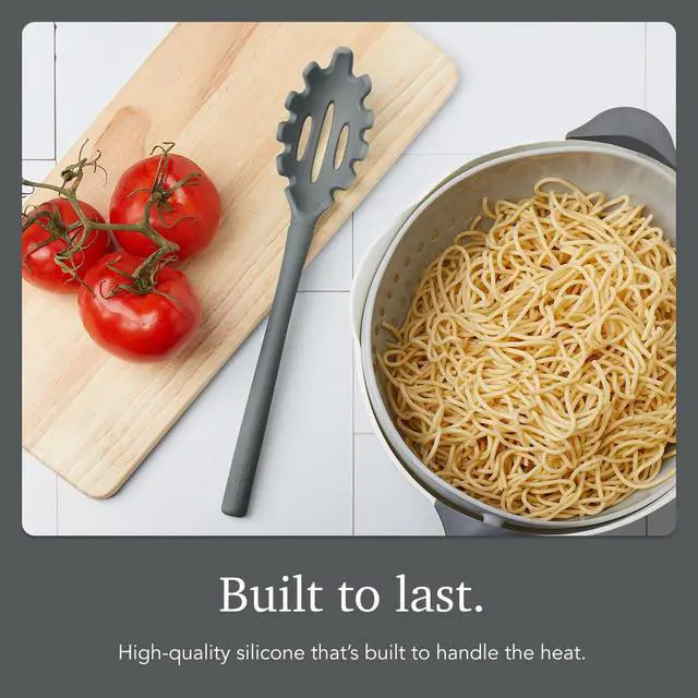 Alt view image 4 of 6 - Pasta Claw Spaghetti Spoon Scoop Charcoal Gray Silicone Pasta Spoon with Teeth, BPA Free Silicone Pasta Fork for Serving Spaghetti Linguine and Noodles, Heat Safe Pasta Serving Spoon