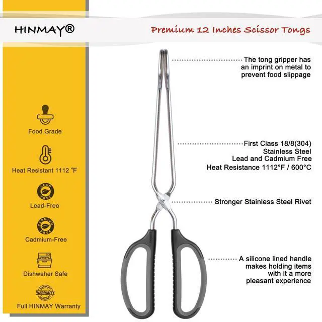 Alt view image 2 of 6 - Scissor Tongs with Comfort-Grip Handle 12-Inch Cooking Tongs
