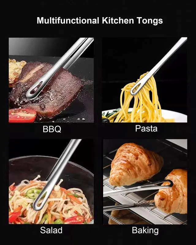 Alt view image 5 of 6 - 4 Pcs 11 Inches Korean BBQ Tongs Stainless Steel Grill Tongs Cooking Tweezers Japanese Barbecue Tong Kitchen Tong For Cooking Pasta Salads Buffet Food Serving