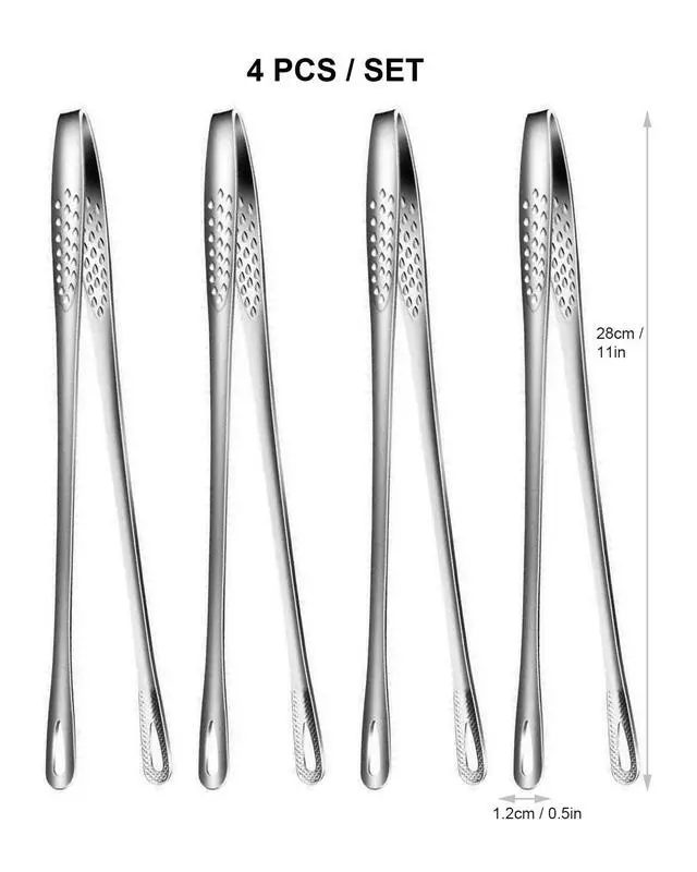 Alt view image 6 of 6 - 4 Pcs 11 Inches Korean BBQ Tongs Stainless Steel Grill Tongs Cooking Tweezers Japanese Barbecue Tong Kitchen Tong For Cooking Pasta Salads Buffet Food Serving