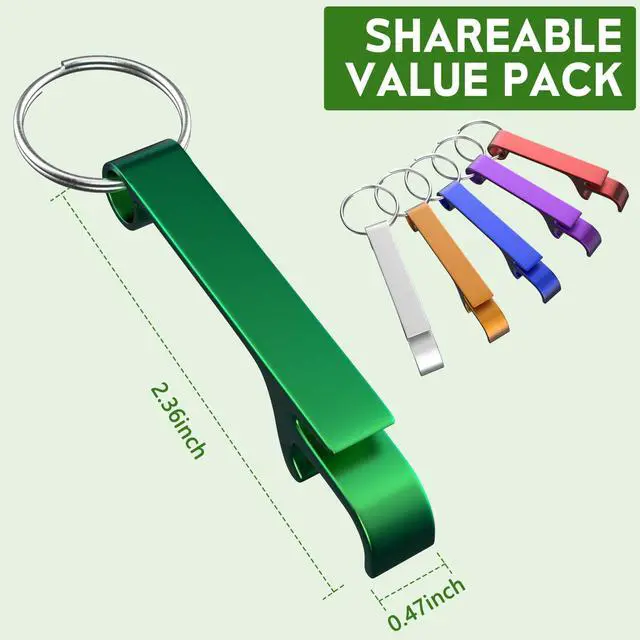 Alt view image 7 of 7 - 6 Pack Aluminum Alloy Bottle Opener Keychain, Pocket Beer Bar Tool Set