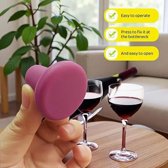 Alt view image 2 of 7 - 8-Pack Vibrant Silicone Wine Stoppers - Reusable, Airtight Champagne & Beer Bottle Sealer - Leakproof Beverage Savers for Wine, Sparkling Drinks, Soda (Multi-Color)