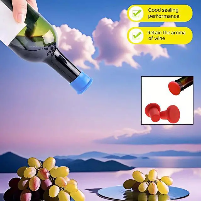Alt view image 4 of 7 - 8-Pack Vibrant Silicone Wine Stoppers - Reusable, Airtight Champagne & Beer Bottle Sealer - Leakproof Beverage Savers for Wine, Sparkling Drinks, Soda (Multi-Color)