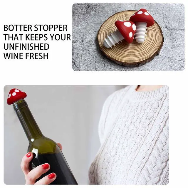Alt view image 2 of 7 - Red Mushroom Wine Stoppers - Bottle Plug Accessories, Kitchen Gadgets Gift Set, Creative Halloween Decoration - 2pcs
