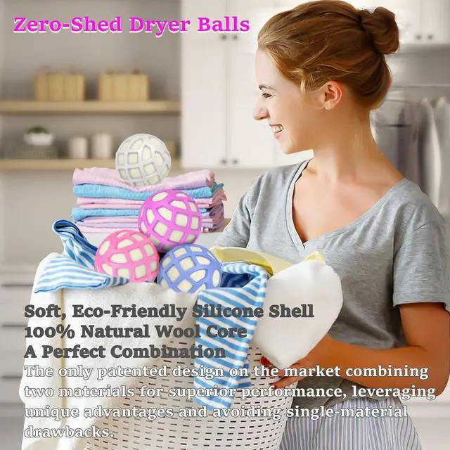 Alt view image 3 of 6 - Dryer Balls Patented Silicone Guard, Natural Wool Core, Super Anti-Tangle & Saves Drying Time, Reduces Static & Noise, Natural Fabric Softener, XL 3" Pack of 3