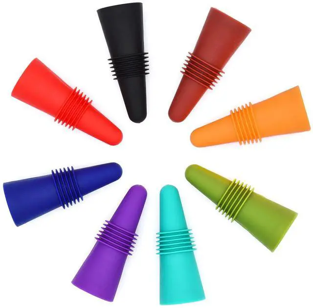Main image of Wine Stoppers Beverage Bottle Sealer Soft Silicone Wine Bottle Stoppers Corks with Grip Top for Keeping Wine Champagne Fresh, 8 Pack