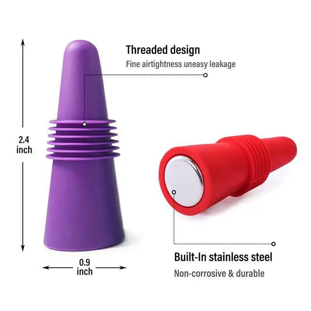 Alt view image 3 of 7 - Wine Stoppers Beverage Bottle Sealer Soft Silicone Wine Bottle Stoppers Corks with Grip Top for Keeping Wine Champagne Fresh, 8 Pack