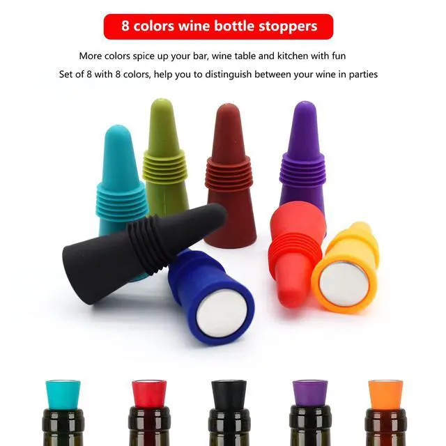 Alt view image 5 of 7 - Wine Stoppers Beverage Bottle Sealer Soft Silicone Wine Bottle Stoppers Corks with Grip Top for Keeping Wine Champagne Fresh, 8 Pack
