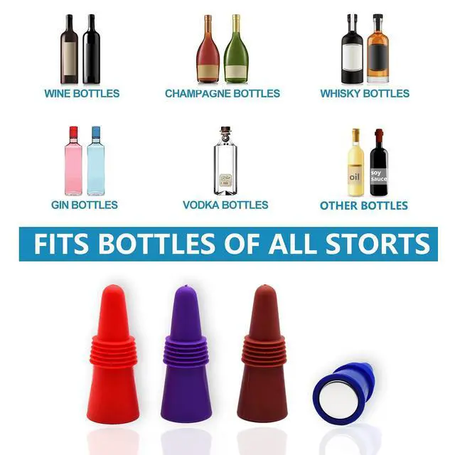 Alt view image 4 of 7 - Wine Stoppers Beverage Bottle Sealer Soft Silicone Wine Bottle Stoppers Corks with Grip Top for Keeping Wine Champagne Fresh, 8 Pack