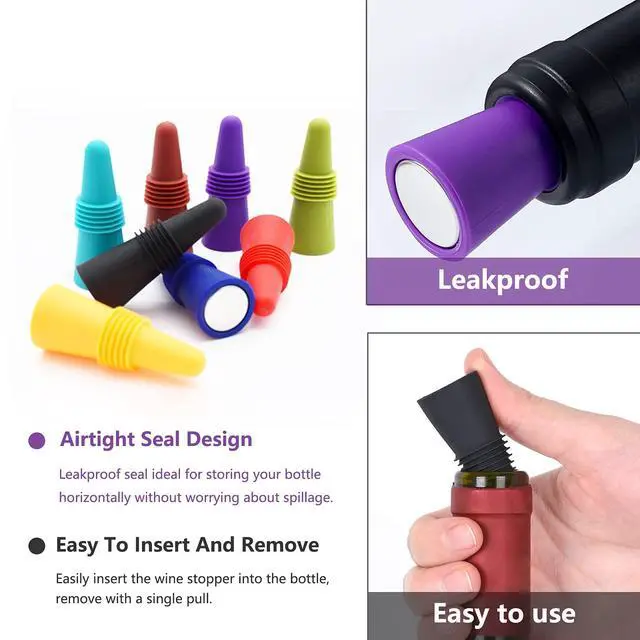 Alt view image 6 of 7 - Wine Stoppers Beverage Bottle Sealer Soft Silicone Wine Bottle Stoppers Corks with Grip Top for Keeping Wine Champagne Fresh, 8 Pack