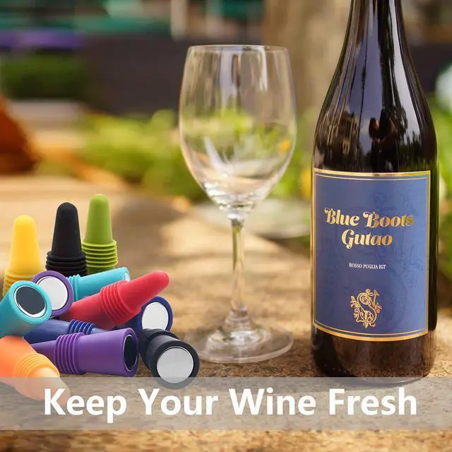 Alt view image 7 of 7 - Wine Stoppers Beverage Bottle Sealer Soft Silicone Wine Bottle Stoppers Corks with Grip Top for Keeping Wine Champagne Fresh, 8 Pack