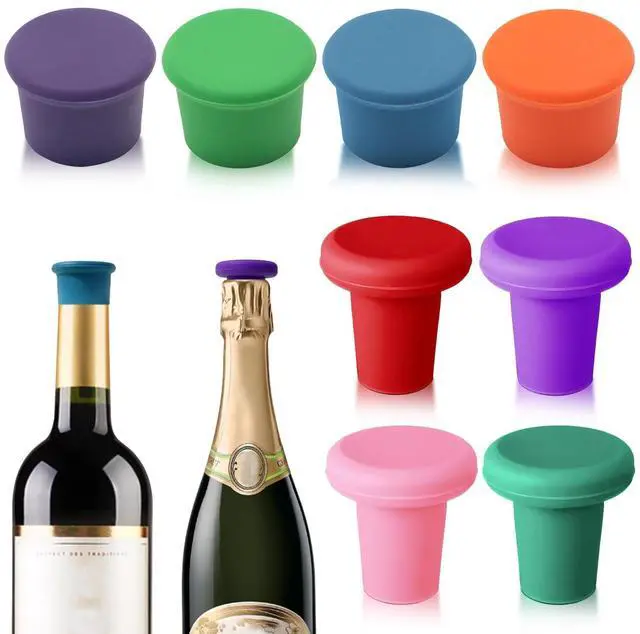 Main image of 8 PCS MultiColor Silicone Wine Stoppers, Reusable Sparkling & Champagne Corks, Sealed Beverages Beer Bottle Caps, Keeps Wine Fresh