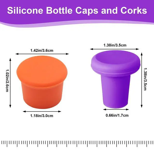 Alt view image 2 of 7 - 8 PCS MultiColor Silicone Wine Stoppers, Reusable Sparkling & Champagne Corks, Sealed Beverages Beer Bottle Caps, Keeps Wine Fresh