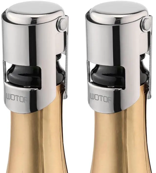 Main image of Champagne Bottle Stoppers, Stainless Steel, 2 Pack (Silver) | Food Grade Silicone, Reusable Champagne Cork, Suitable for Champagne, Cava, Prosecco, Sparkling Wine