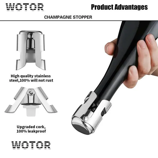 Alt view image 3 of 7 - Champagne Bottle Stoppers, Stainless Steel, 2 Pack (Silver) | Food Grade Silicone, Reusable Champagne Cork, Suitable for Champagne, Cava, Prosecco, Sparkling Wine