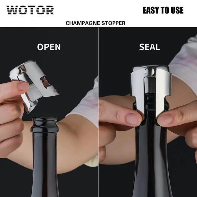 Alt view image 4 of 7 - Champagne Bottle Stoppers, Stainless Steel, 2 Pack (Silver) | Food Grade Silicone, Reusable Champagne Cork, Suitable for Champagne, Cava, Prosecco, Sparkling Wine