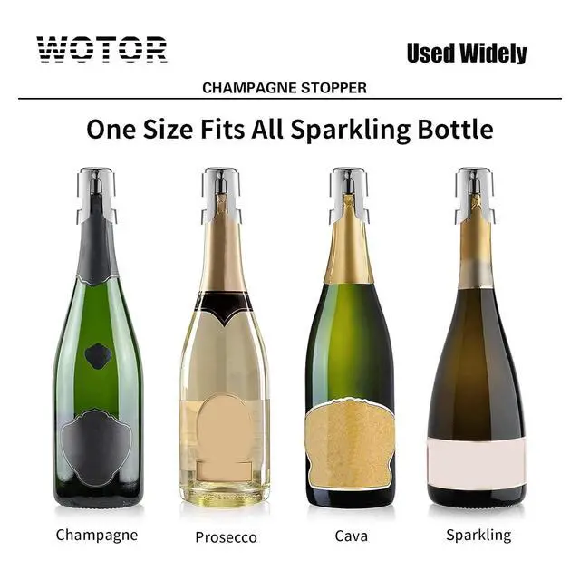 Alt view image 5 of 7 - Champagne Bottle Stoppers, Stainless Steel, 2 Pack (Silver) | Food Grade Silicone, Reusable Champagne Cork, Suitable for Champagne, Cava, Prosecco, Sparkling Wine