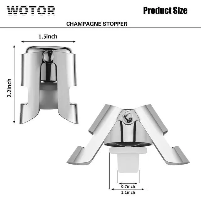 Alt view image 6 of 7 - Champagne Bottle Stoppers, Stainless Steel, 2 Pack (Silver) | Food Grade Silicone, Reusable Champagne Cork, Suitable for Champagne, Cava, Prosecco, Sparkling Wine