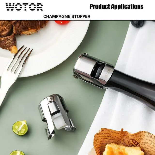 Alt view image 7 of 7 - Champagne Bottle Stoppers, Stainless Steel, 2 Pack (Silver) | Food Grade Silicone, Reusable Champagne Cork, Suitable for Champagne, Cava, Prosecco, Sparkling Wine