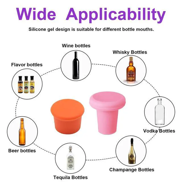 Alt view image 7 of 7 - 8 PCS MultiColor Silicone Wine Stoppers, Reusable Sparkling & Champagne Corks, Sealed Beverages Beer Bottle Caps, Keeps Wine Fresh